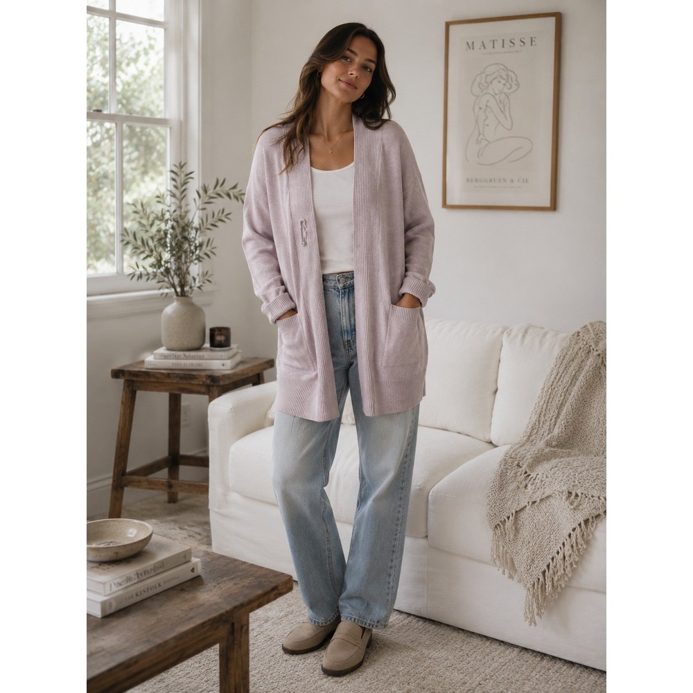 J Jill Cardigan Sweater Womens Small Pink Purple‎ Silk Blend Coquette Soft Girl